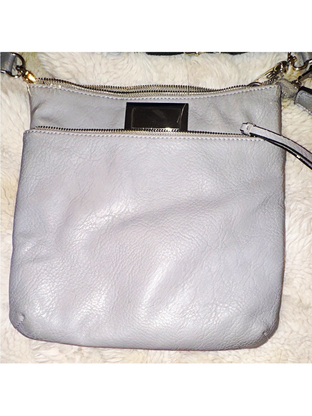 Juicy Couture Gray Pebbled Small Crossbody Zip Bag Silver Hardware Logo Strap
